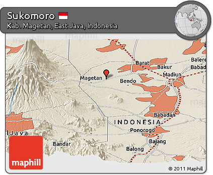 Shaded Relief Panoramic Map of Sukomoro