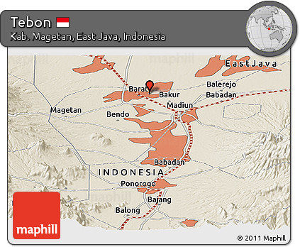 Shaded Relief Panoramic Map of Tebon