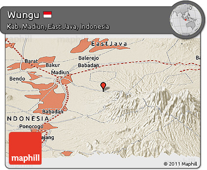 Shaded Relief Panoramic Map of Wungu