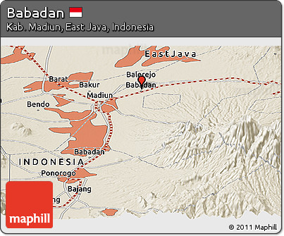 Shaded Relief Panoramic Map of Babadan