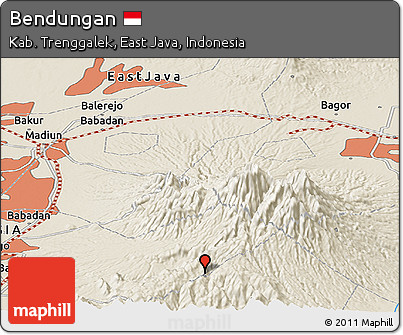 Shaded Relief Panoramic Map of Bendungan