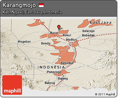 Shaded Relief Panoramic Map of Karangmojo