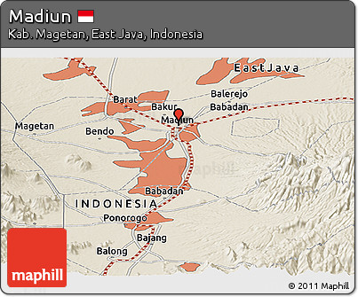 Shaded Relief Panoramic Map of Madiun