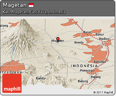 Shaded Relief Panoramic Map of Magetan