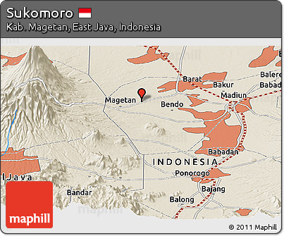 Shaded Relief Panoramic Map of Sukomoro