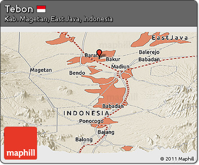 Shaded Relief Panoramic Map of Tebon