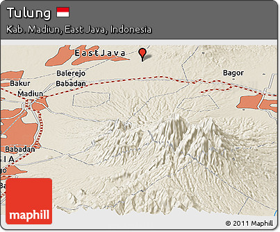 Shaded Relief Panoramic Map of Tulung
