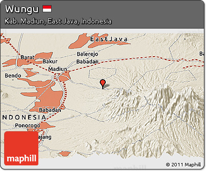 Shaded Relief Panoramic Map of Wungu