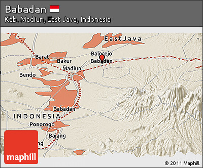 Shaded Relief Panoramic Map of Babadan