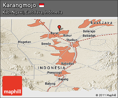 Shaded Relief Panoramic Map of Karangmojo