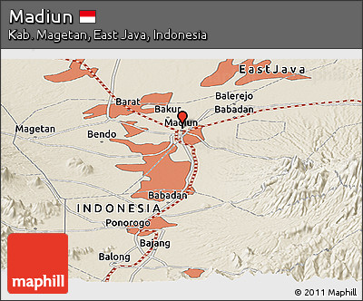 Shaded Relief Panoramic Map of Madiun