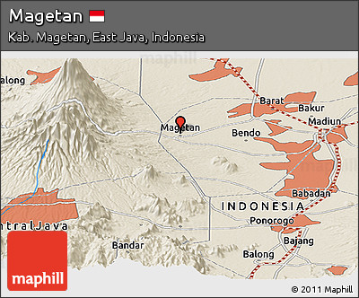 Shaded Relief Panoramic Map of Magetan