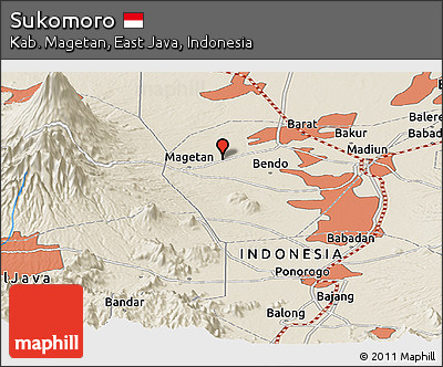 Shaded Relief Panoramic Map of Sukomoro