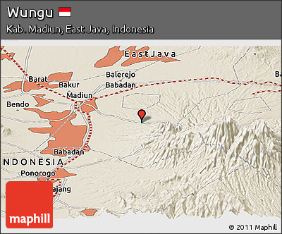 Shaded Relief Panoramic Map of Wungu