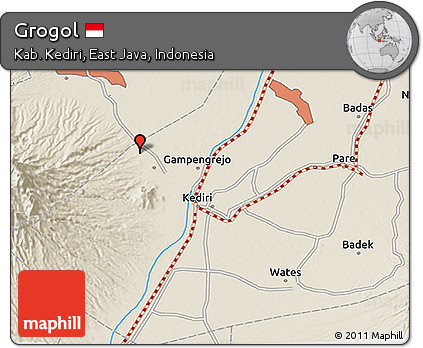 Shaded Relief 3D Map of Grogol