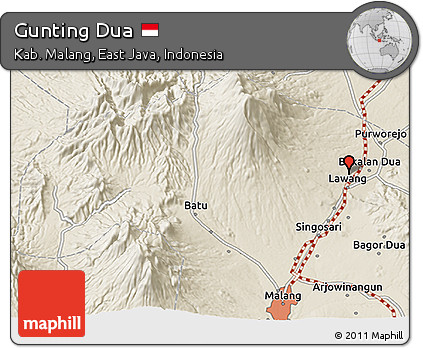 Shaded Relief 3D Map of Gunting Dua