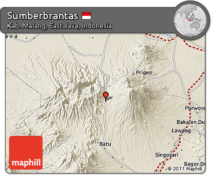Shaded Relief 3D Map of Sumberbrantas
