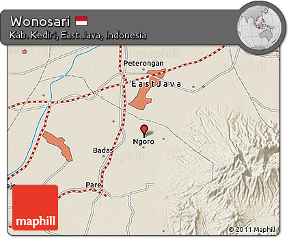 Shaded Relief 3D Map of Wonosari