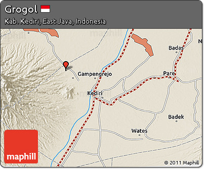 Shaded Relief 3D Map of Grogol
