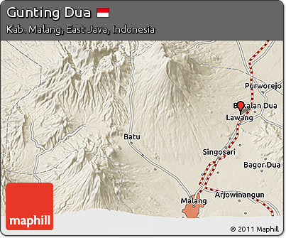 Shaded Relief 3D Map of Gunting Dua