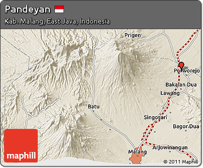 Shaded Relief 3D Map of Pandeyan