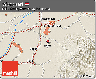 Shaded Relief 3D Map of Wonosari