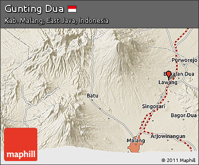Shaded Relief 3D Map of Gunting Dua