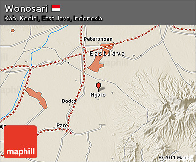 Shaded Relief 3D Map of Wonosari
