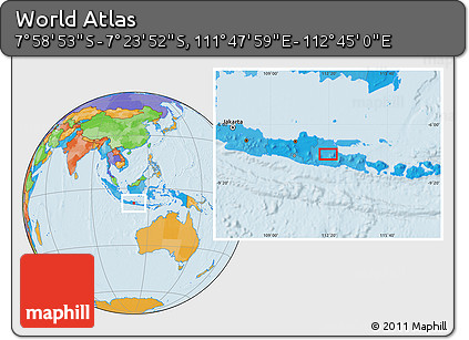 Political Location Map of the Area around 7° 41' 23" S, 112° 16' 30" E