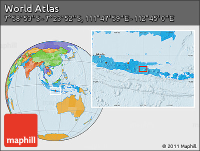 Political Location Map of the Area around 7° 41' 23" S, 112° 16' 30" E