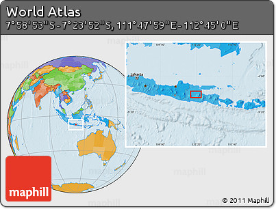 Political Location Map of the Area around 7° 41' 23" S, 112° 16' 30" E