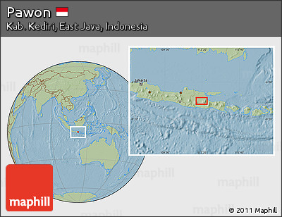 Savanna Style Location Map of Pawon, hill shading