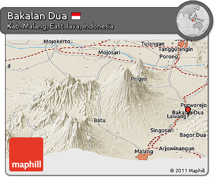 Shaded Relief Panoramic Map of Bakalan Dua