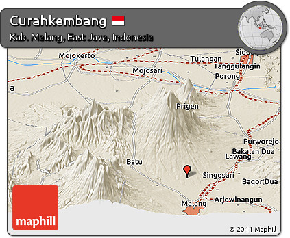 Shaded Relief Panoramic Map of Curahkembang