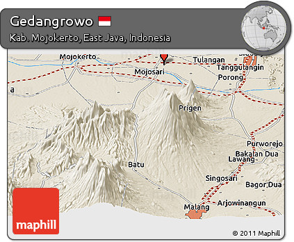 Shaded Relief Panoramic Map of Gedangrowo