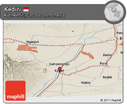 Shaded Relief Panoramic Map of Kediri