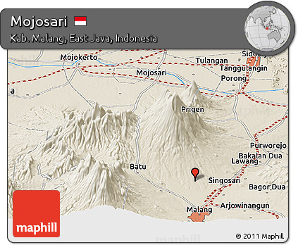 Shaded Relief Panoramic Map of Mojosari