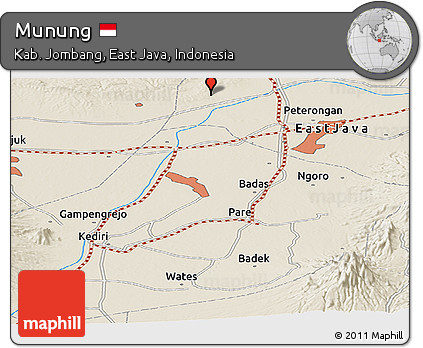 Shaded Relief Panoramic Map of Munung