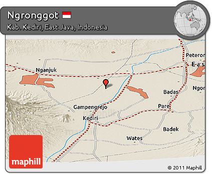 Shaded Relief Panoramic Map of Ngronggot
