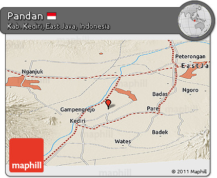 Shaded Relief Panoramic Map of Pandan