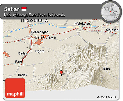 Shaded Relief Panoramic Map of Sekar