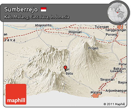 Shaded Relief Panoramic Map of Sumberrejo