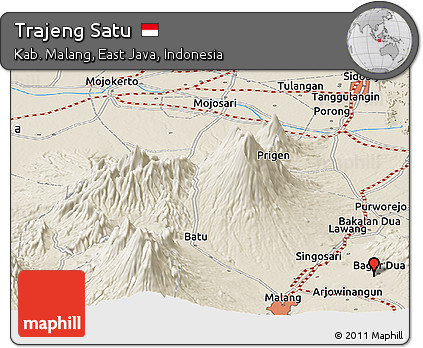 Shaded Relief Panoramic Map of Trajeng Satu