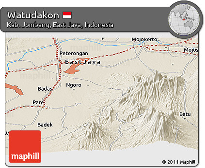 Shaded Relief Panoramic Map of Watudakon