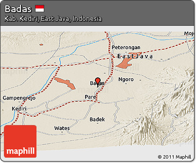 Shaded Relief Panoramic Map of Badas