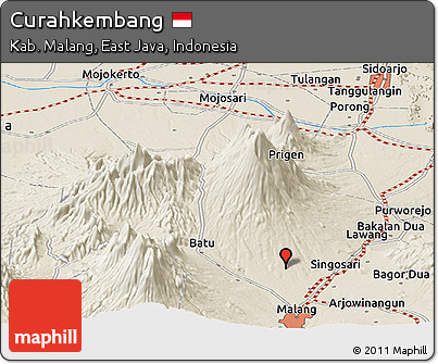 Shaded Relief Panoramic Map of Curahkembang