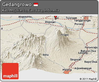 Shaded Relief Panoramic Map of Gedangrowo