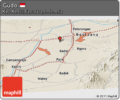 Shaded Relief Panoramic Map of Gudo