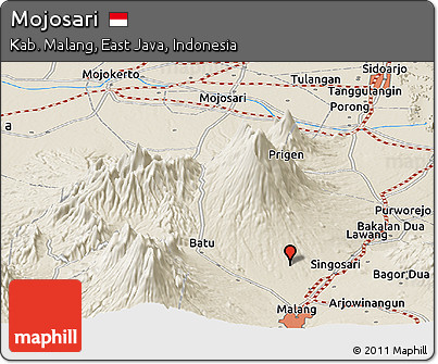 Shaded Relief Panoramic Map of Mojosari