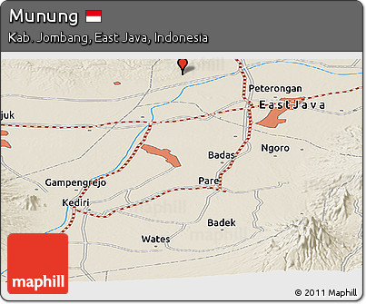 Shaded Relief Panoramic Map of Munung